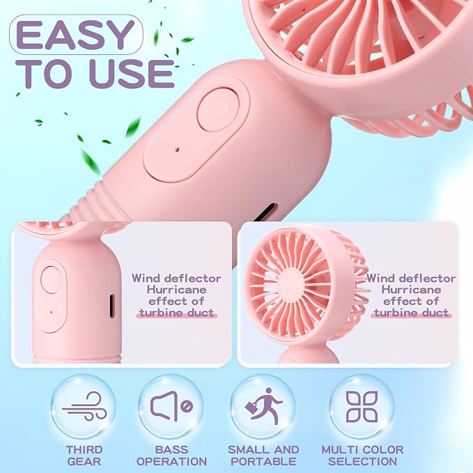 Rossesay 6 Pcs Mini Portable Fan Bulk Cute Handheld Lightweight Small Little Personal Hand Eyelash Fan 3 Speeds USB Rechargeable for Women Men Indoor Outdoor Makeup Travel (Blue,Pink,Purple)