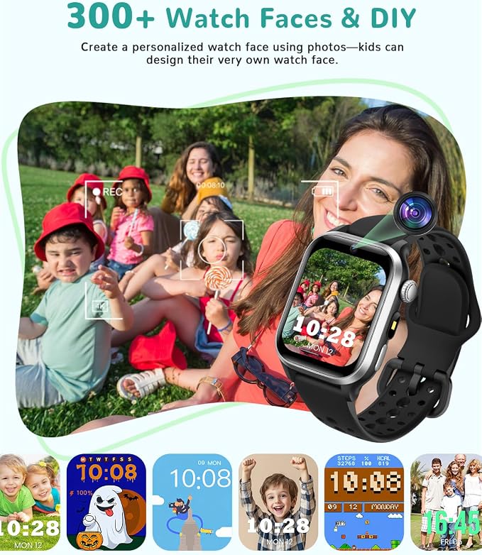 Kids Smart Watch, No App or Phone Needed, Fitness Tracker Watch, Heart Rate, Workout Tracker, IP68 Waterproof, Sleep Monitor, Puzzle Games for Boys Girls Ages 4-12, Black