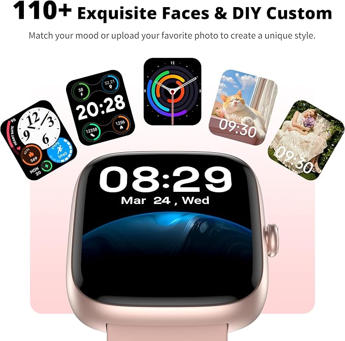 Smart Watch for Women, 1.83" HD Touchscreen Fitness Tracker, Bluetooth Calling, 110+ Sports Modes, Heart Rate SpO2 Sleep Monitor, DIY Dial, IP67 Waterproof, Compatible with Android & iOS