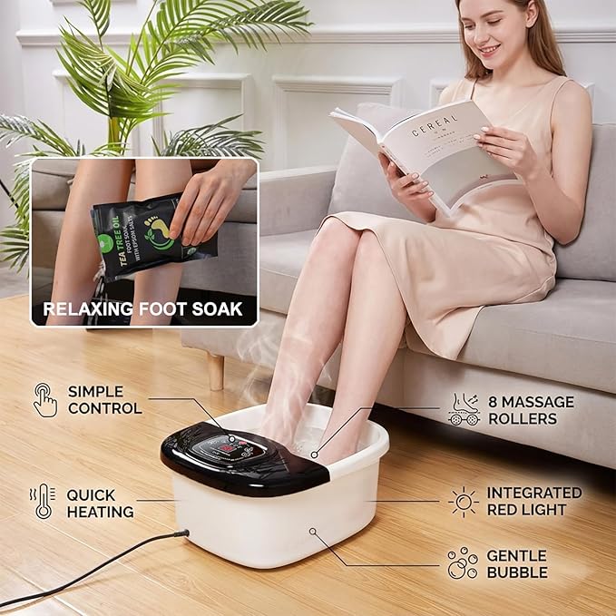 Foot Spa Bath Massager with Heat, Foot Soaking Tub,Ozone & UV, Epsom Salt,Bubbles, Vibration and Blue Light, Tub for Stress Relief,Foot Soaker, Birthday Gifts for Mom Dad Women Men Her Him
