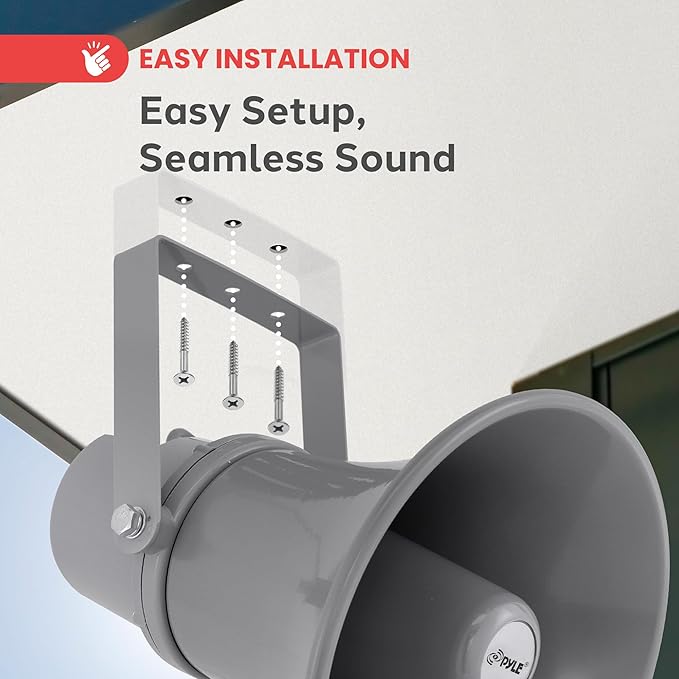 Pyle Indoor Outdoor PA Horn Speaker - 9.7 Inch 20-Watt Power Compact Loud Sound Megaphone w/ 400Hz-5KHz Frequency, 8 Ohm, 70V Transformer, Mounting For 70V Audio System - PyleHome PHSP101T (Gray)