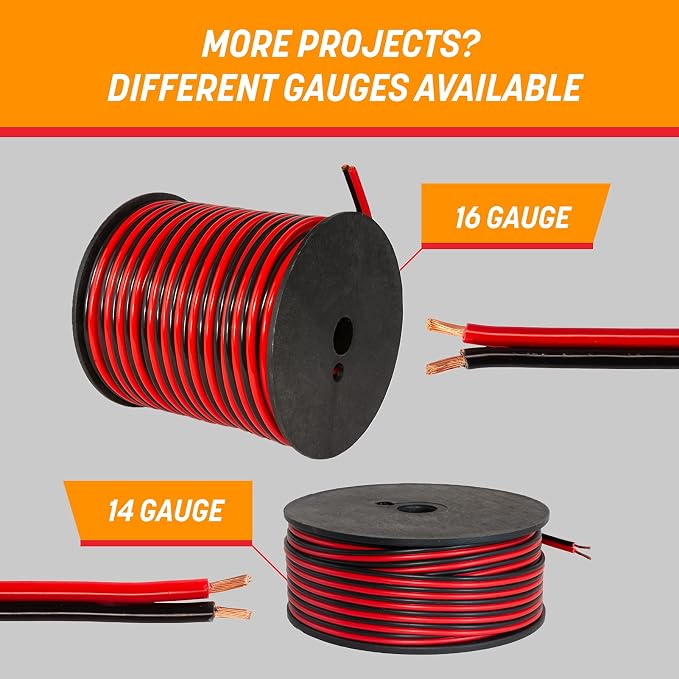 GS Power 12 Gauge Wire 100ft Oxygen Free, OFC Pure Copper Electrical 12v Low Voltage Speaker Wire Spool, 12AWG for Electric, Automotive, Trailer, Stereo, RC, Car, Home Theater, LED, Lamp Wiring