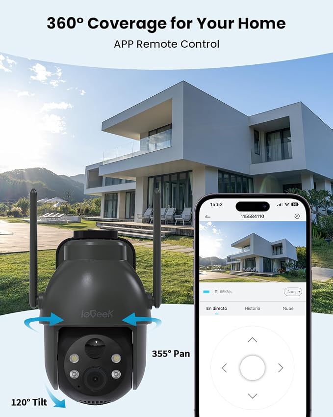 ieGeek Solar Camera Outdoor Wireless, 2K WiFi Cameras for Home Security System, Battery Powered Surveillance Cam with 360°PTZ Color Night Vision, PIR Motion Sensor, Compatible with Alexa (Grey,2 Pack)
