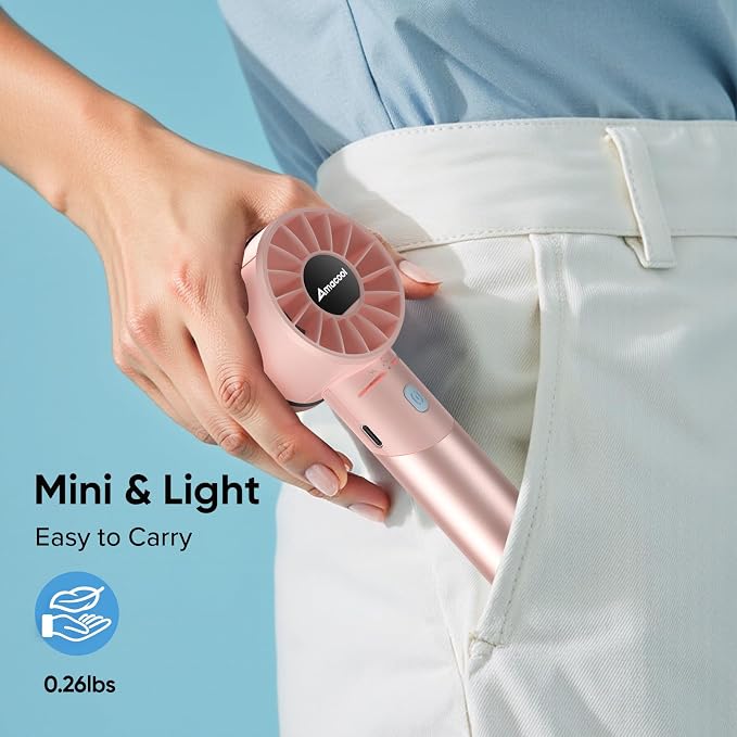 AMACOOL Portable Handheld Turbo Fan, Mothers Day Gifts for Mom Her Women Girl, Cool Metal Body, Rechargeable Battery Personal Fan, Mini Pocket Fans for Camping Outdoor Travel Cruise Makeup Essentials