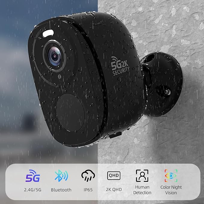 Rraycom 2Pack 5G/2.4G WiFi Security Cameras Wireless Outdoor, 2K Battery Powered Cameras for Home Security with AI Motion Detection, Color Night Vision, Siren, 2-Way-Audio, Works/Alexa,Waterproof