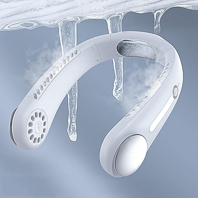 Leafless Hanging Neck Fan,[Instant Cooling] Personal Air Conditioner | Built-in Refrigerating Chip Wearable Cooling Fan with 360° Wind Outlet Portable Hang for Hot Flashes