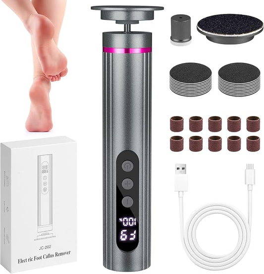 Electric Foot Callus Remover, 2 in 1 Callus Remover for Feet, 9 Adjustable Speeds with Sandpaper Disk and Nail Drill Bits, Digital Display, Rechargeable Pedicure Tools for Dead Skin(Gray)