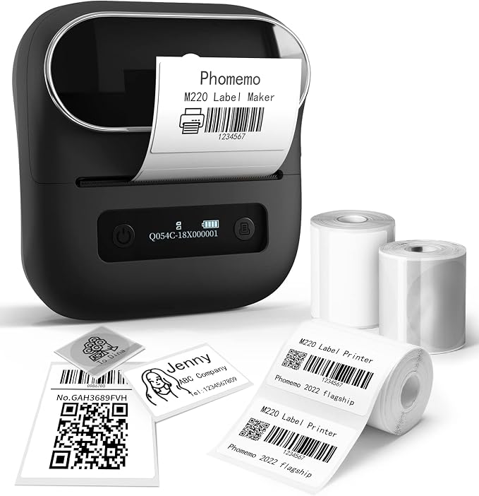 Phomemo M220 Label Maker & 1 Roll Brown Thermal Labels, 1.96" x 1.96"(50x50mm)