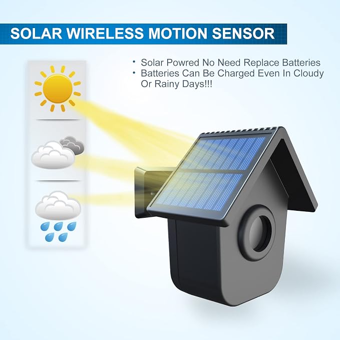 Driveway Sensor- Extra Solar Wireless Outdoor Weatherproof Motion Sensor/Detector for HTZSAFE Alarms-1/2 Mile Wireless Transmission Range