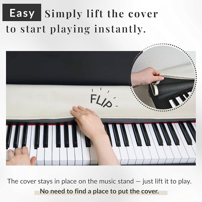 88 Keys Piano Keyboard Dust Cover PiuColor, Designed by Professional Pianist, Music Stand Compatible, Washable Digital Piano Cover, Blends with Your Room, Japan Design (Grayish White)