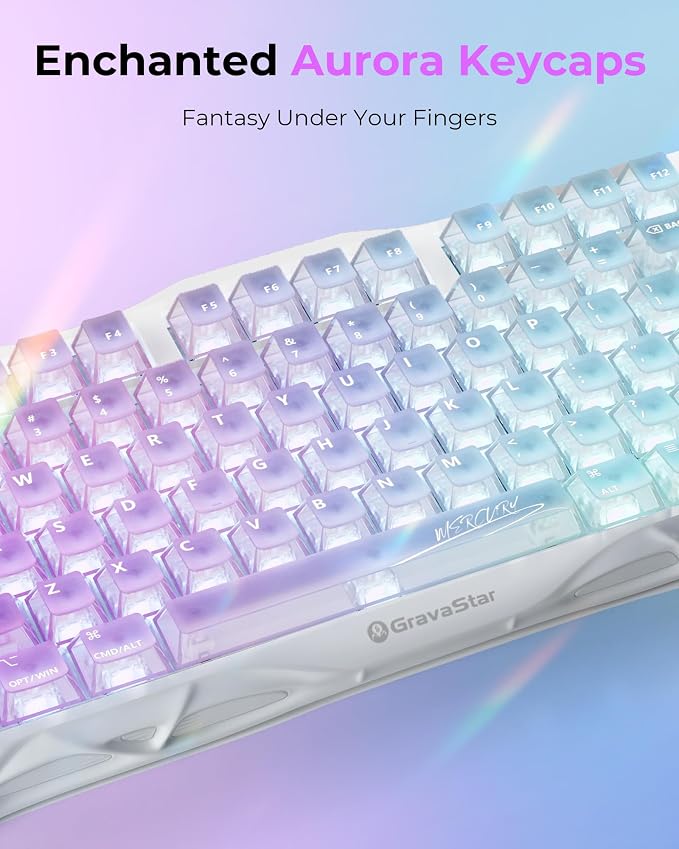 GravaStar Mercury K1 Lite 75% Gaming Keyboard, 2.4GHz/BT/Wired Tri-Mode Wireless Keyboard, Clear Keycaps Gasket Hot Swappable Mechanical Keyboard, Pre-lubed Linear Switches,RGB Backlit【Crystal Aurora】