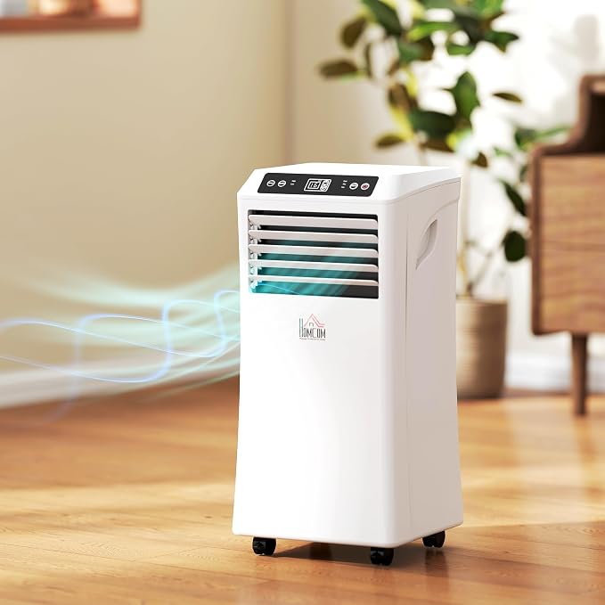 HOMCOM 8000 BTU Portable Air Conditioner for Rooms Up to 344 Sq. Ft., 4-in-1 AC Unit with Cooling Fan, Dehumidifier, Sleep Mode, Remote Control, 24H Timer, Window Installation Kit, White