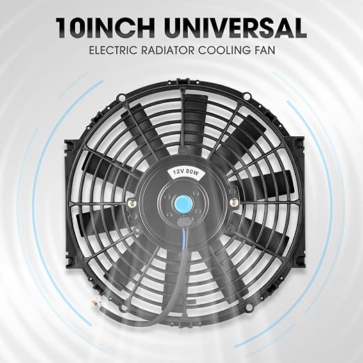 DNA Motoring 2pcs 10Inch Electric Radiator Cooling Fan Thermostat Wiring Switch Relay Kit, Universal High Performance Slim Fan Push Pull Electric Radiator with Mount Kit, RAF-10X2+SW-KIT