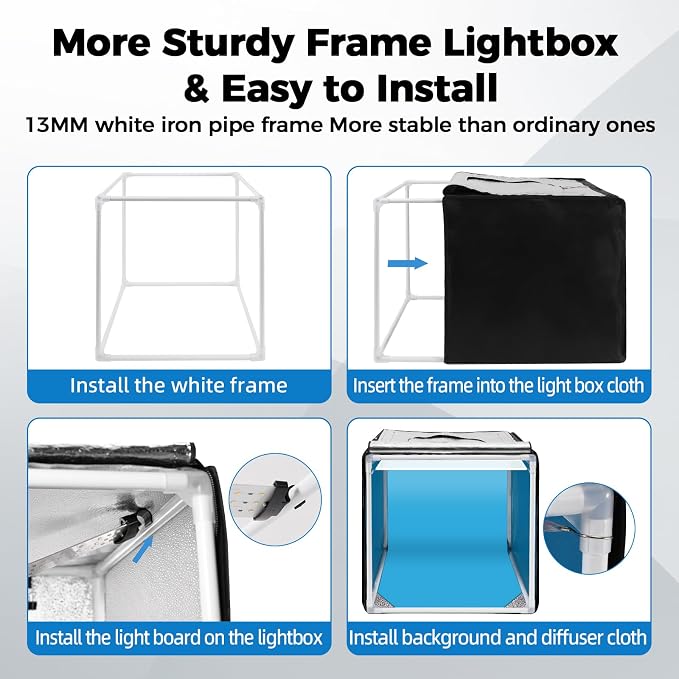 Photo Light Box, Portable 12/16/20/24/32 Inch Photo Studio LightBox, Shooting Tent Kit with 189 Light Beads and 6 Color Backdrops. Lightbox with 3 Stepless Dimming Light Boards for Product Photography
