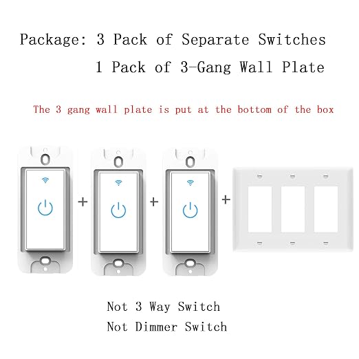 Smart WiFi Light Switch 3 Gang - Wireless Compatible with Alexa and Google Home