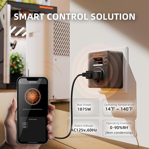 Spider Farmer S Station GGS Pro Outlet, 1 AC APP-Based Controls Outlet, 15A/1875W Max, Universal Energy Monitoring for Indoor Grow Home Appliance