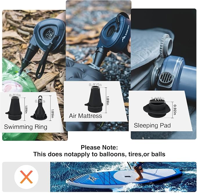 Portable Air Pump for Inflatables, 6 kPa Electric Air Pump with 4000 mAh Battery USB Rechargeable, Quick Inflate Deflate for Air Mattress, Pool Floats, Vacuum Storage Bags