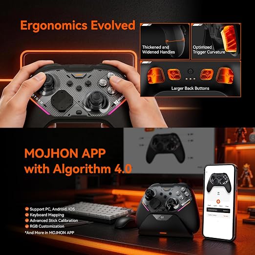 BIGBIG WON Storm(Gale2) Wireless PC Controller, Bluetooth Gaming Controller 2000Hz Polling Rate, Near-Zero Latency, TMR Sticks, Hall & Micro-switch Triggers, 16 Mechanical Buttons, 4 Customizable Back Paddles, for Windows PC/Switch 2/Switch/Android/IOS