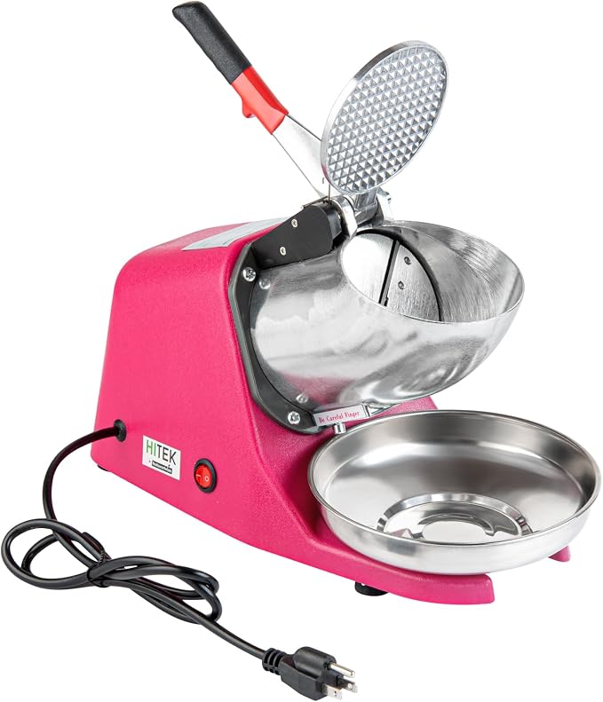 Restaurantware Ice Crusher Machine 65 Count 13.39 x 6.30 x 8.27 Inches Plastic Ice Shaver Dual Blade Compact Countertop Stainless Steel Red