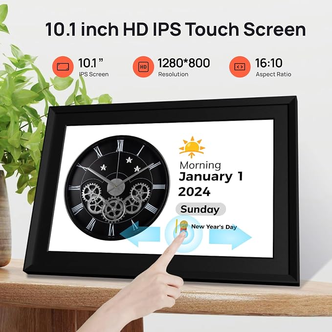 Touchscreen Digital Calendar Day Clock for Seniors 10.1 Inch, Voice Alarm | Medication Reminder | WiFi Accurate Time, Customizable Gift for Elderly or Dementia Alzheimers - Black