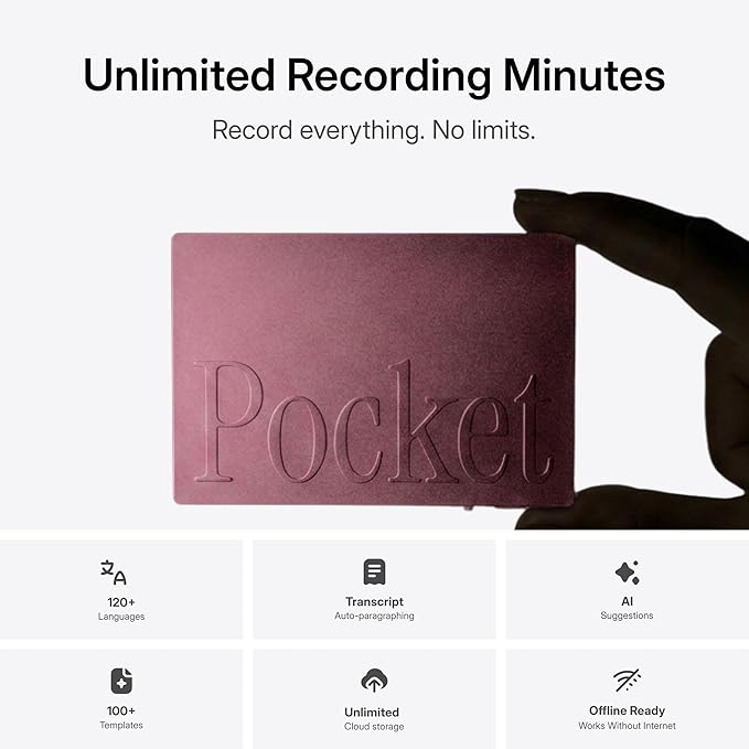 Pocket AI Voice Recorder & Smart Assistant – Auto Transcription, Summaries & Action Items – AI Note Taker for Meetings, Calls & Productivity - Baby Pink