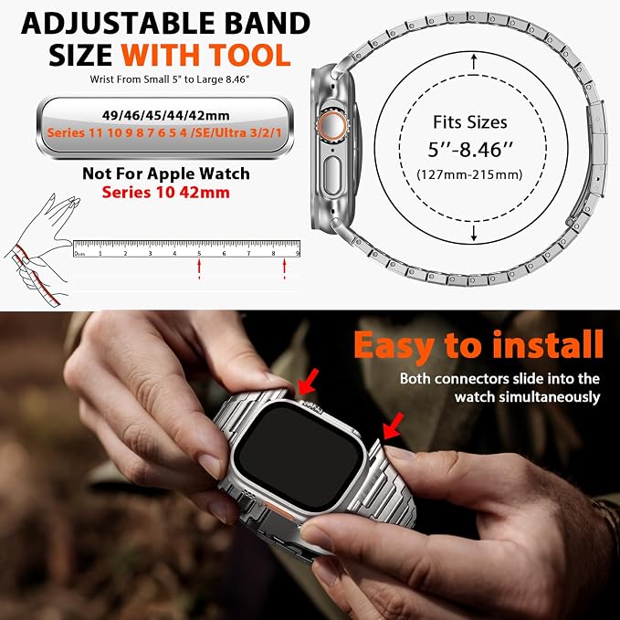 Titanium Apple Watch Band for Men Compatible with Apple Watch Ultra 3/2/1 49mm,iWatch Series 11/10/9/8/7/6/5/4/SE/3/2/1 (46/45/44/42mm),Lightweight Waterproof and Scratch Resistant Metal Strap