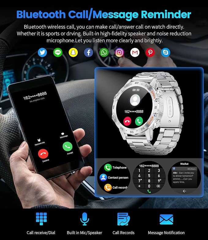 SUNKTA Smart Watches for Men(Answer/Calls),1.39 inch Touchscreen/5ATM Waterproof/120+ Sports Modes Fitness Watch with Heart Rate for Android/iOS BW1846R