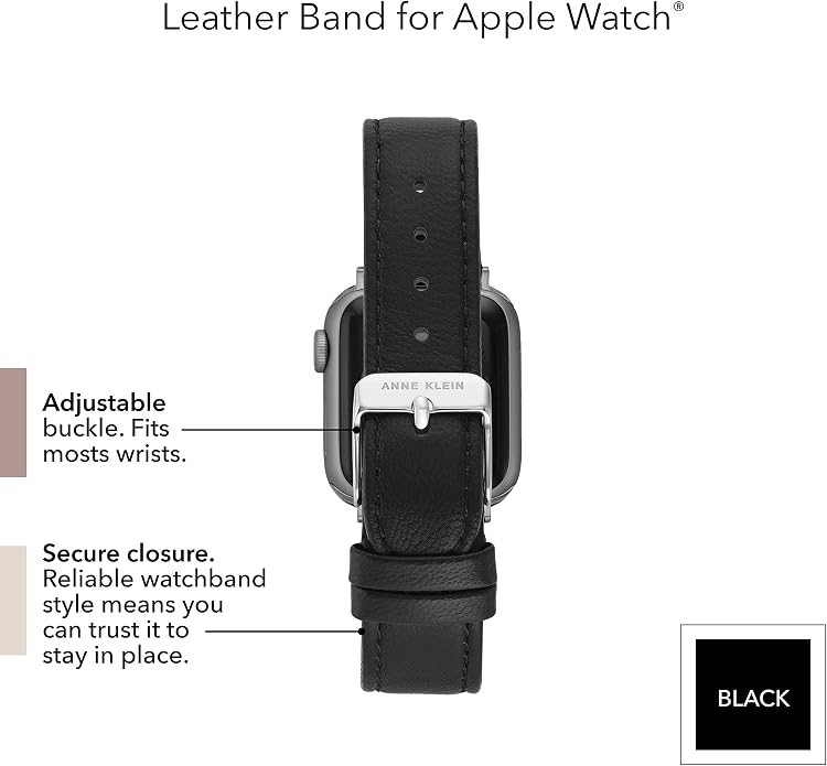 Anne Klein Leather Fashion Band for Apple Watch Secure, Adjustable, Apple Watch Band Replacement, Fits Most Wrists