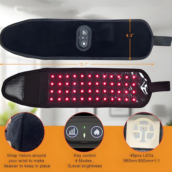 Therawrap for Carpal Tunnel, Red Light Kovarias Therapy Wrist Wrap with Heat, 660nm & 850nm Dual Wavelength, 3 Adjustable Heat Levels, 48 LEDs, USB Rechargeable, Machine Washable for Daily Relaxation