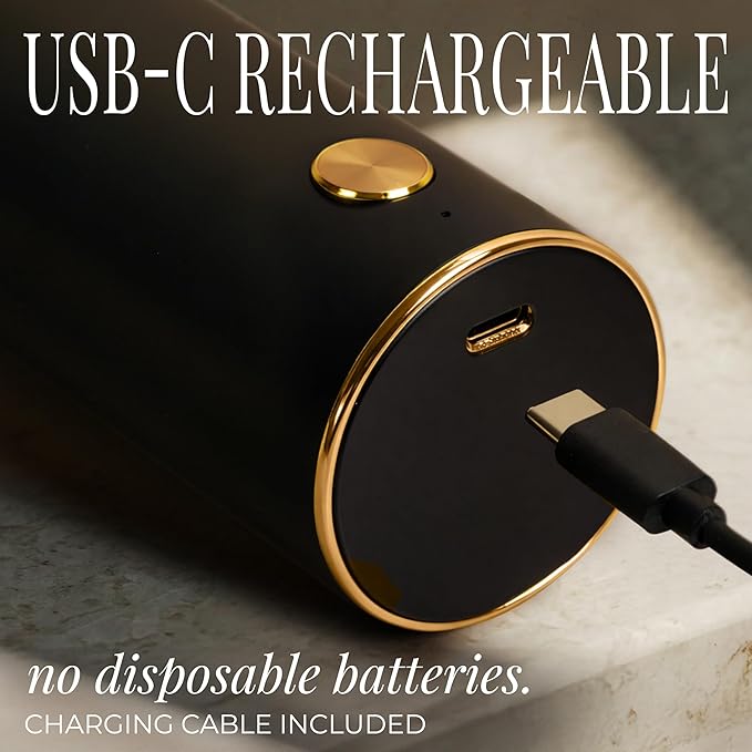 Electric Salt and Pepper Grinder Set Rechargeable – Black and Gold Salt and Pepper Shakers with USB-C Charging, Adjustable Grind, LED Light, One Touch Control, Stainless Steel Body