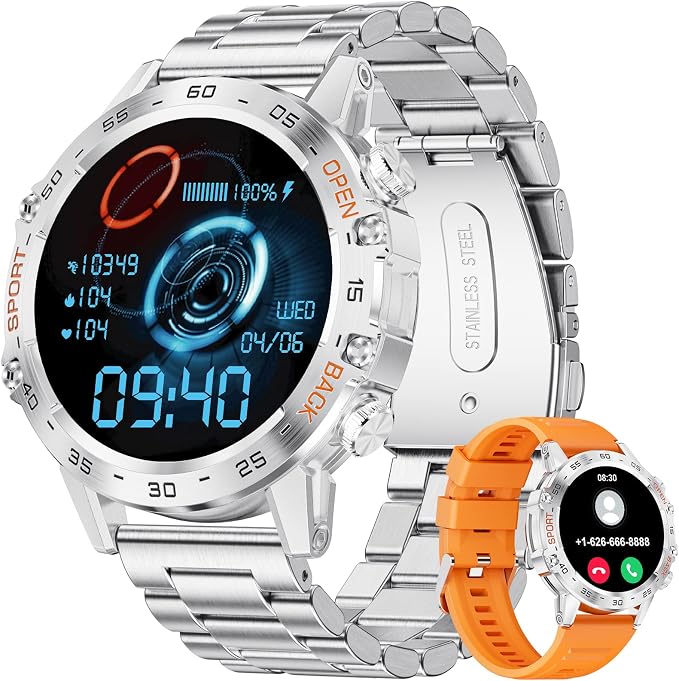 SUNKTA Military Smart Watch for Men(Answer/Dial Calls),1.39''HD Touchscreen,5ATM Waterproof Fitness Watch,100 Sports Modes, with Heart Rate/SpO2 for Android/iOS Smart Watch Silver