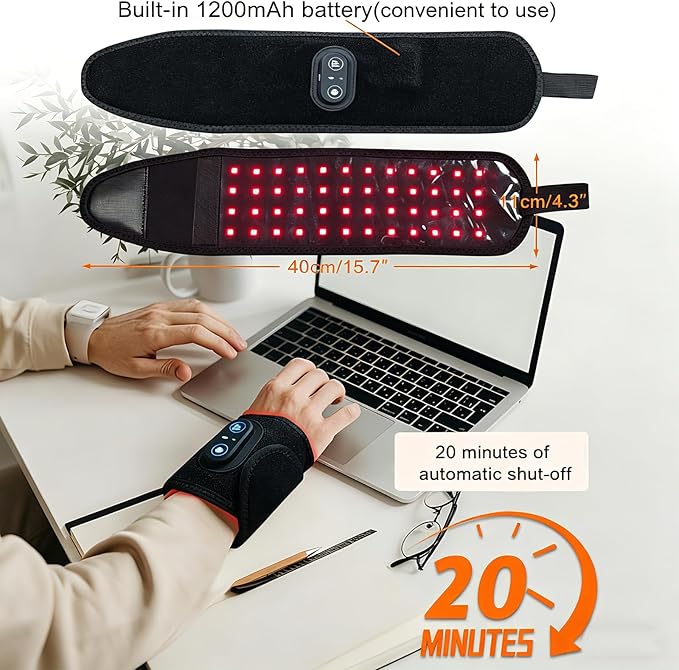 Therawrap for Carpal Tunnel, Red Light Kovarias Therapy Wrist Wrap with Heat, 660nm & 850nm Dual Wavelength, 3 Adjustable Heat Levels, 48 LEDs, USB Rechargeable, Machine Washable for Daily Relaxation