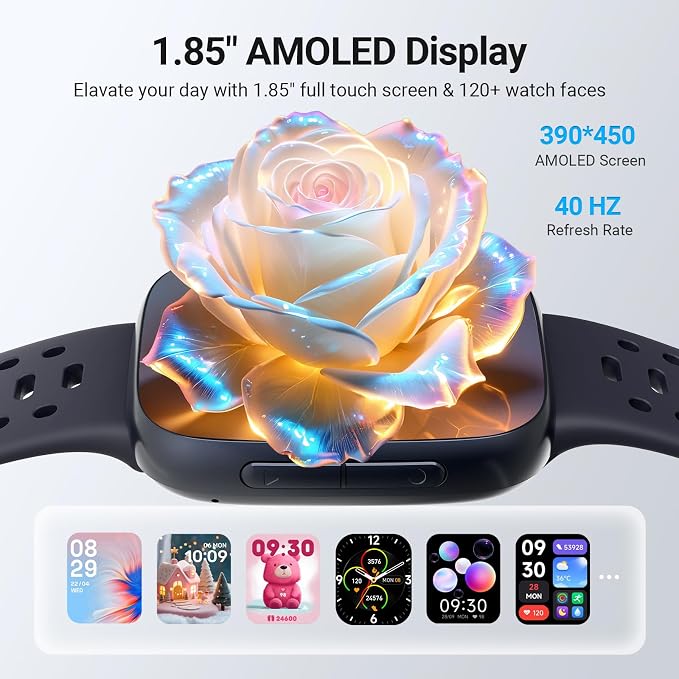 Smart Watches for Men Android iPhone (2 Bands), [1.85" AMOLED Screen] Smartwatch Fitness Tracker 3ATM Waterproof with Bluetooth Calls, AI Voice, Heart Rate/SpO2/Sleep Monitor, 7 Days Battery