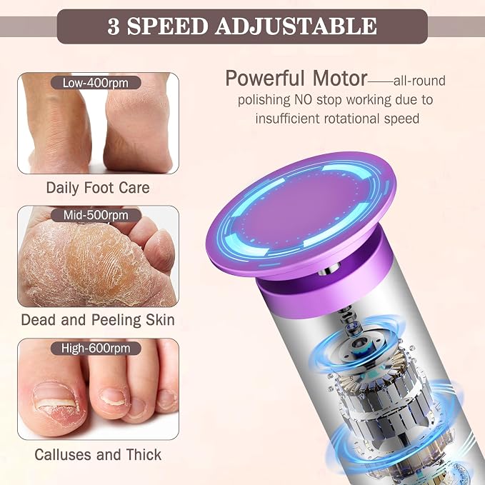 2PCS Electric Foot Callus Remover with Nano-Glass Head(Purple)+(Black)