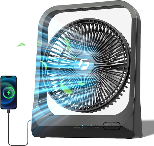 8-inch USB Portable Fan - 20800mAh Rechargeable Battery Operated Fan (80Hrs work time) - Personal Desk Fans - Battery Powered Fans use for Bedroom, Desktop, Table, Office, Camping, and Outdoor