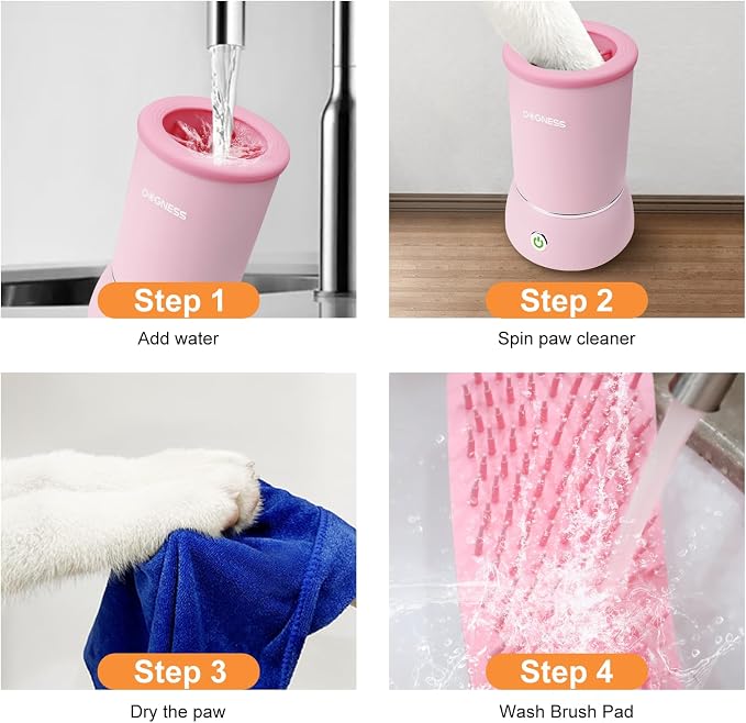 DOGNESS W01 Automatic Dog Paw Cleaner for Small to Medium Dogs (Light Pink) | Original Design | Premium Thick Materials | Rechargeable