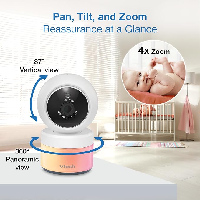 VTech Video Baby Monitor VM5263, 5" HD LCD, Pan-Tilt-Zoom, White