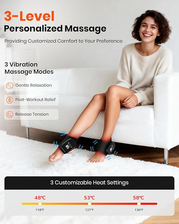 Foot Renew Massager for Neuropathy, 3-in-1 Cordless & Portable Foot and Ankle Massager for Heel, Arch & Ankle Relief, 3-Level Vibration & Heat, Ideal Gift, Includes Extension Strap (Black)