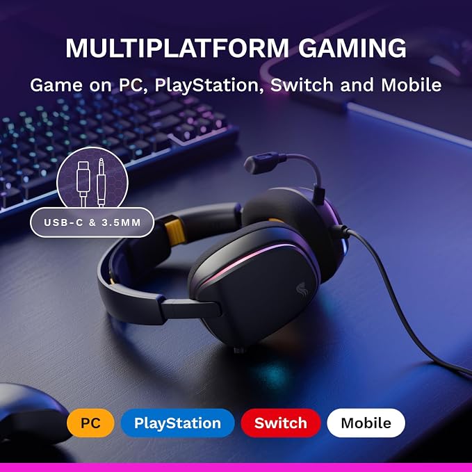 GLORIOUS GHS Eternal RGB - Stereo RGB Gaming Headset for PC, PS5, PS4, Switch - Custom Tuned Angled Drivers, Adjustable Crystal Clear Detachable Mic, USB-C - Durable, All Day/Night Comfort - Black