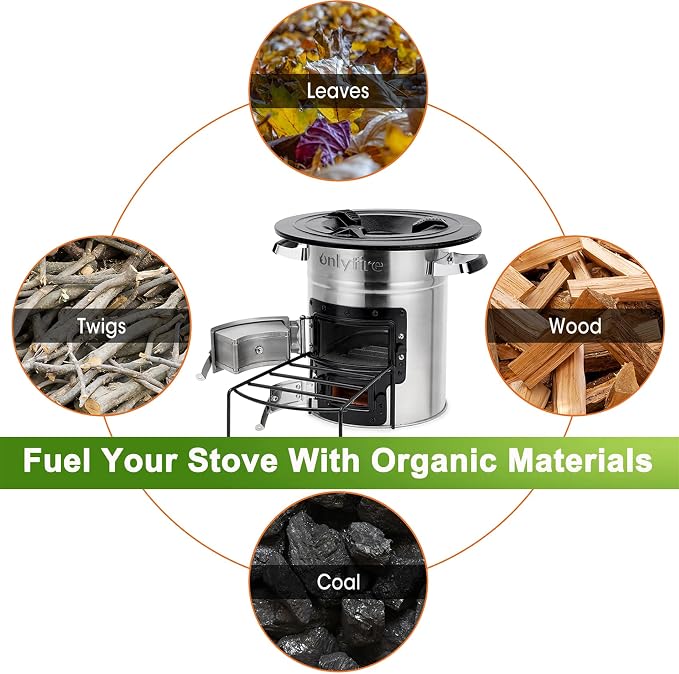 Onlyfire Stainless Steel Rocket Stove – Large Portable Wood Burning Camp Stove for Outdoor Cooking, Survival, Backyard, Patio – High Efficiency, Low Smoke, Supports Dutch Oven, 12.7x12.7x11.4 in