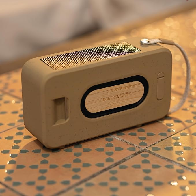 House of Marley Rise Up Solar Bluetooth Speaker, IP67 Waterproof, 14H Playtime, Solar Charging, Quick Charge, Eco-Friendly Recycled Materials, Bamboo Design & Bottle Opener (Signature Black)