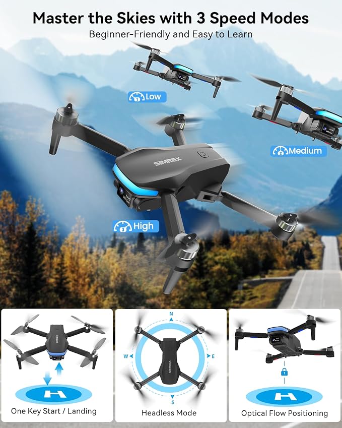 SIMREX 4K FPV Drone with Brushless Motor for Beginners & Teens — 40-Min Flight, Optical Flow Positioning, Gesture Control & VR Mode, Foldable Camera Drone Gift for Kids Ages 8+ (Black)