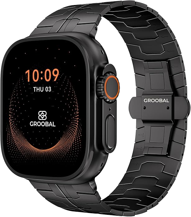 Grade 5 Titanium Band for Apple Watch Ultra 3/2/1 49mm & Series 11/10 46mm, DLC Coating Anti-Scratch Ultra 3 Band with Small-Link Design for Precise Fit, Secure Butterfly Clasp Band for Men