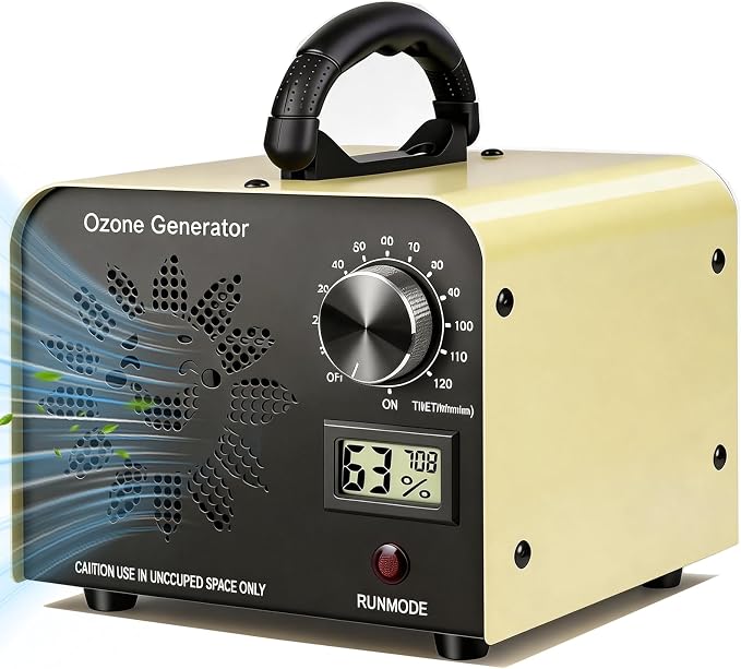 Ozone Generator 90,000mg/h with Temp/Humidity Display, High Capacity Output Portable Ozone Machine Odor Removal, Ozone Air Purifier for Rooms, Smoke, Cars and Pets, Ozone Machine up to 4000sq.ft