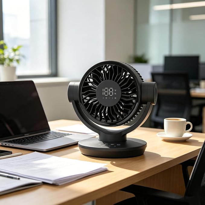 QLKUNLA Air Circulator Desk Fan with Remote, 6 Speeds 10dB Ultra Quiet, Rechargeable, Strong Airflow, LED Display, Table Fan for Bedroom Home Kitchen and Office