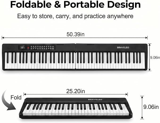 88 Key Folding Digital Piano Keyboard, Semi-Weighted Full Size Touch Sensitive Light-Up Keys, Portable Piano with Bluetooth, MIDI, 150 Demo Songs, 1000 Tones/Rhythms for Beginners and Adults