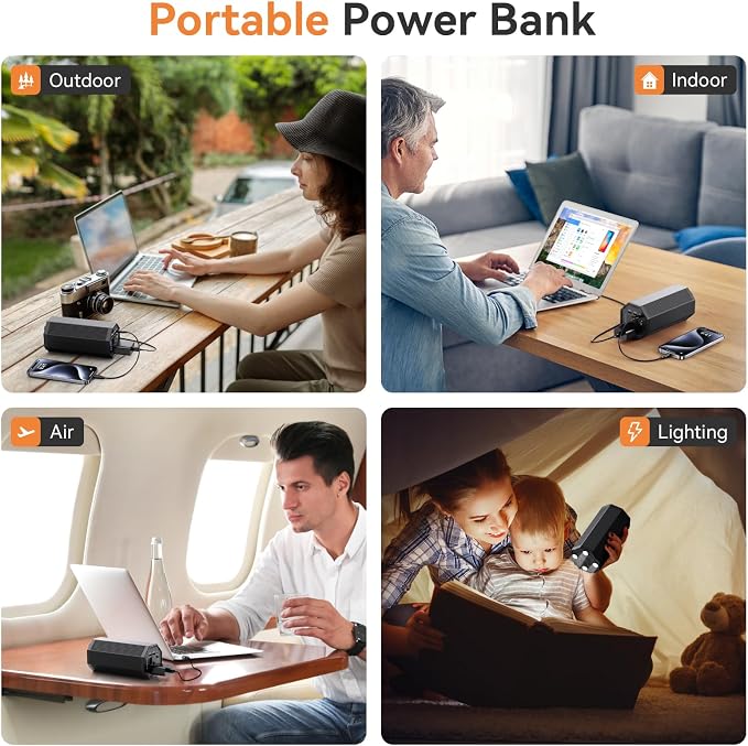 AC Outlet Laptop Power Bank, 65W PD Portable Laptop Charger, 100W/27000mAh Power Station Travel Portable Battery Pack for Outdoor Camping Travel Home Office Hurricane Emergency Use1