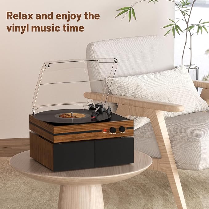 Vinyl Record Player with Dual Stereo Bookshelf Speakers Vintage Belt Drive Bluetooth Turntable with External Speakers,Convert Vinyl to MP3,LP Players AUX Headphone Input RCA Out