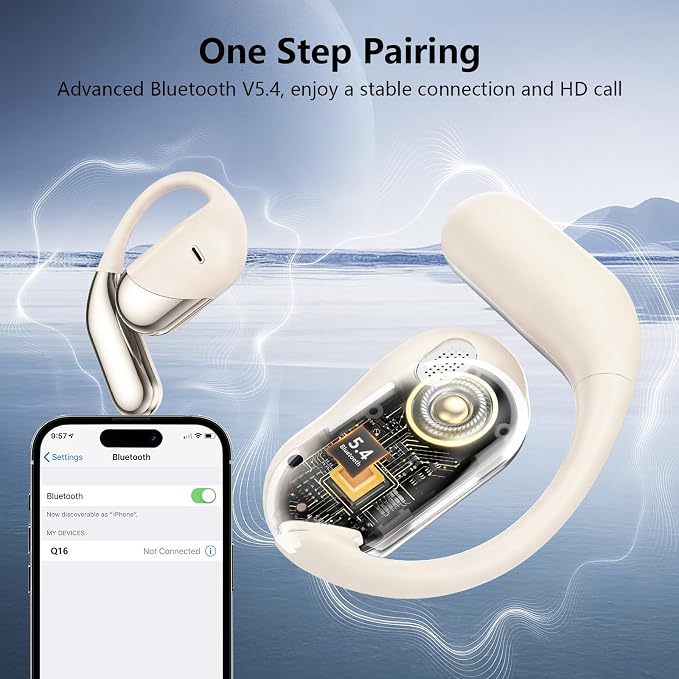 Open Ear Clip Wireless Earbuds Headphones, Bluetooth 5.4, Open Ear Design, Built-in Mic, IPX7 Waterproof, LED Display Charging Case,Ear Hooks Ear Buds Ultra for Fitness/Travel/Gym/Running/workout