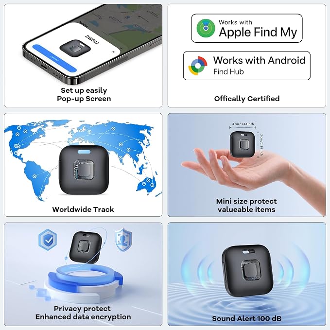 Hoxe Dual System (iOS & Android) Air Tracker Tags 4 Pack, 2026 New Key Finder Tracker Tag Work with Apple Find My & Google Find Hub App, Black Smart Tag Suitable for Key, Bag, Luggage, Pet, Car, etc